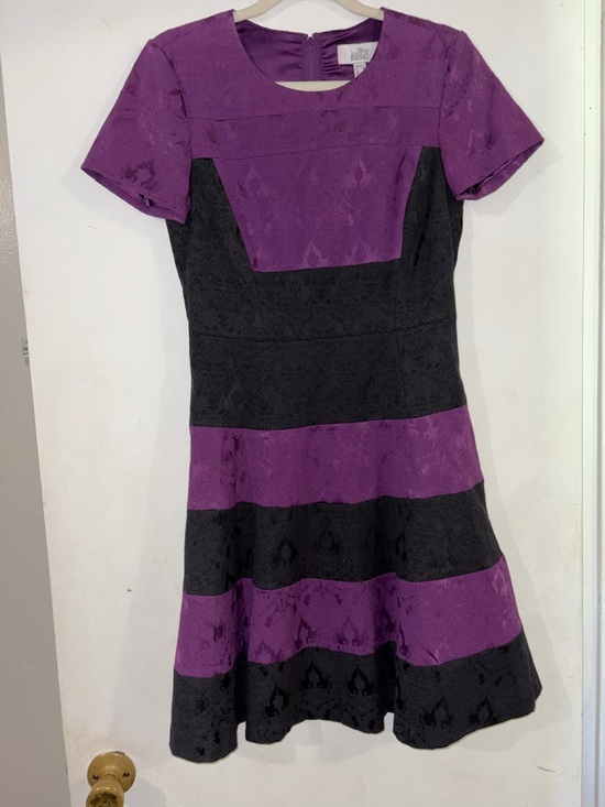 Badgley Mischka Dresses & Skirts - Badgley Mischka Purple and Black Striped Fit-and-Flare Dress